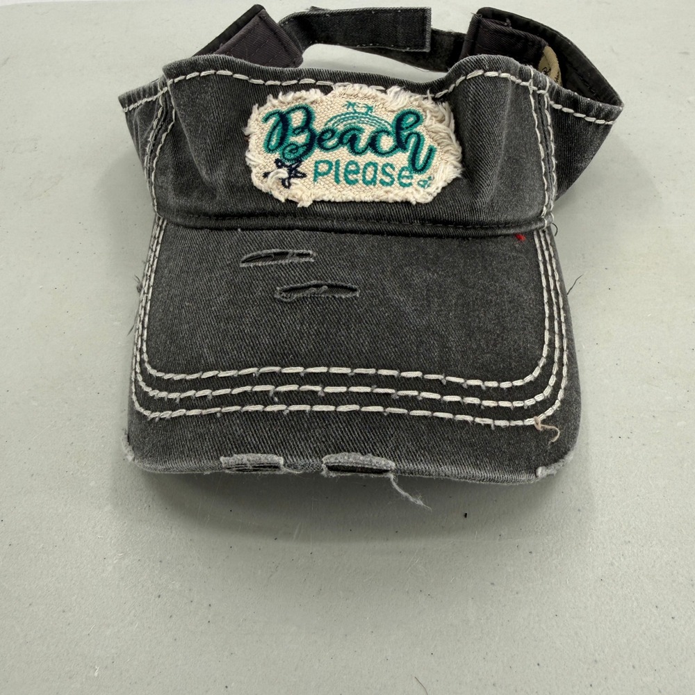 KBETHOS Beach Please Sun Visor Hat Adult OS Charcoal Gray Distressed Cotton